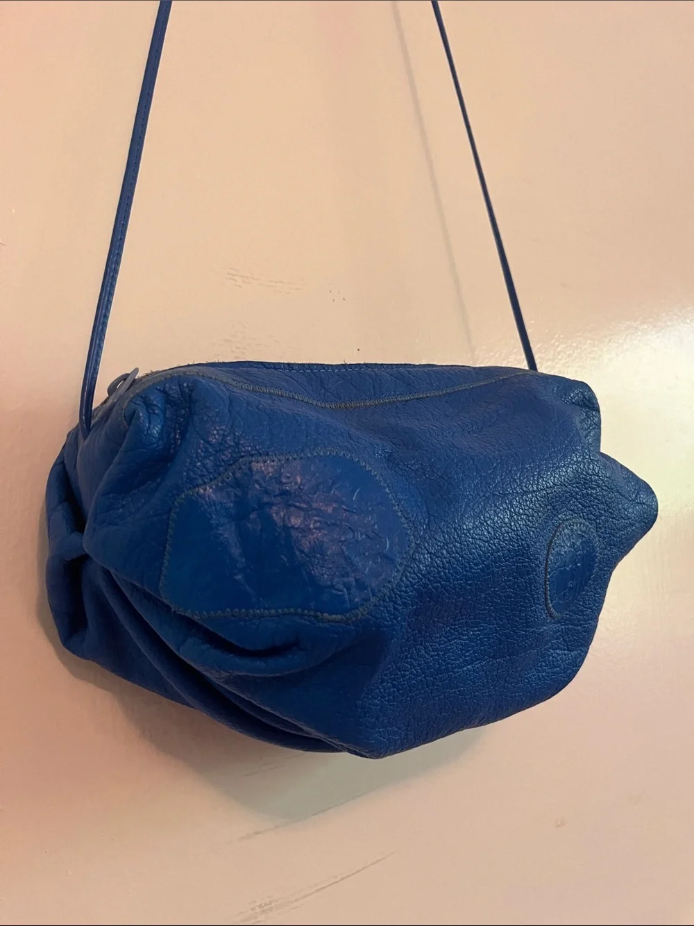 VTG Carlos Falchi Blue Leather Crossbody Bag